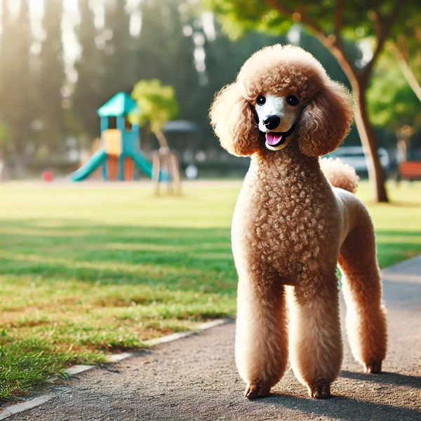4. Poodle standing proudly in an outdoor park